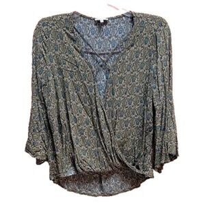 Josifl Size M Multicolor Floral Wrap Front Women’s Blouse
